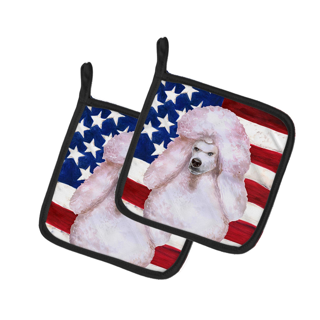 White Standard Poodle Patriotic Pot Holder Set of 2 Heat Resistant Quilted Hot Pads 7.5 x 7.5 Inch, Insulated Kitchen Trivets for Cooking & Baking