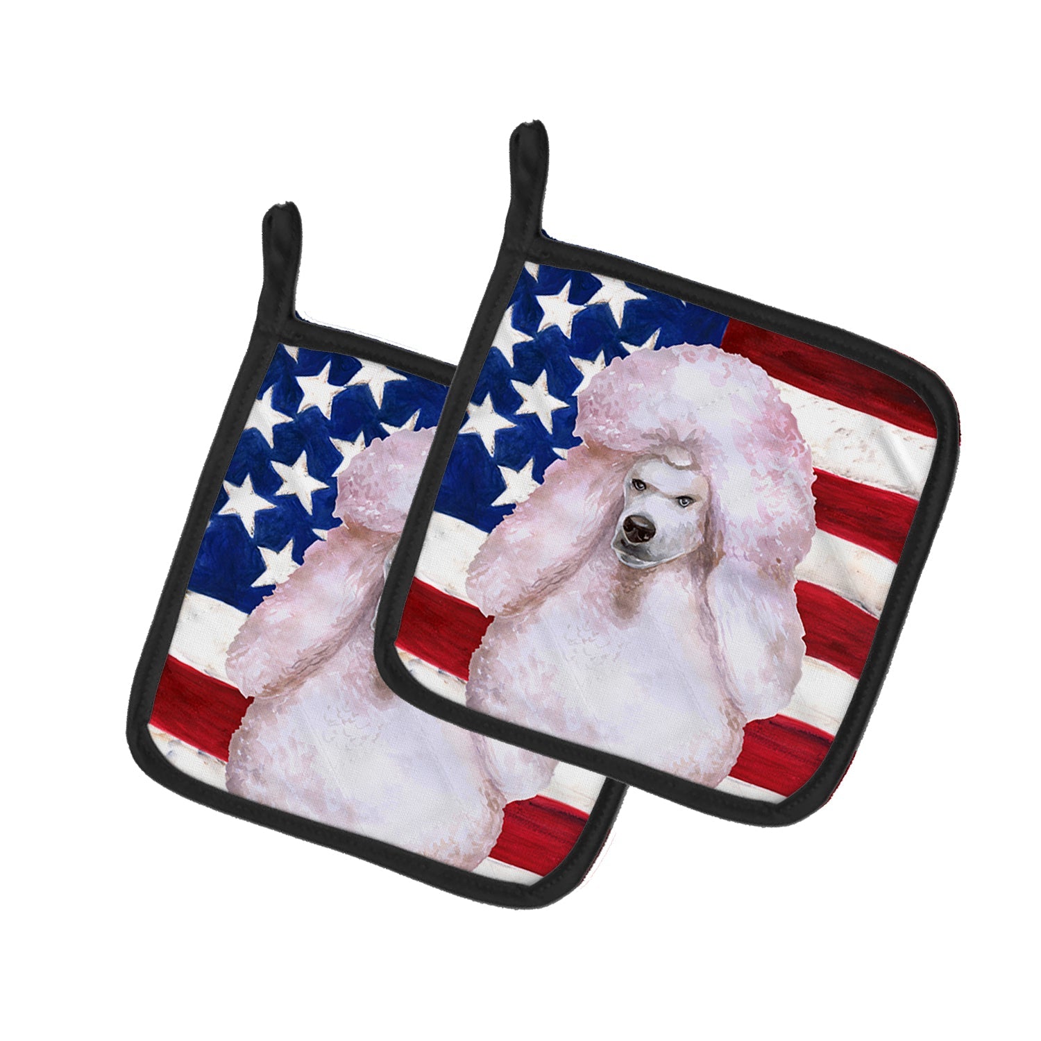 White Standard Poodle Patriotic Pot Holder Set of 2 Heat Resistant Quilted Hot Pads 7.5 x 7.5 Inch, Insulated Kitchen Trivets for Cooking & Baking