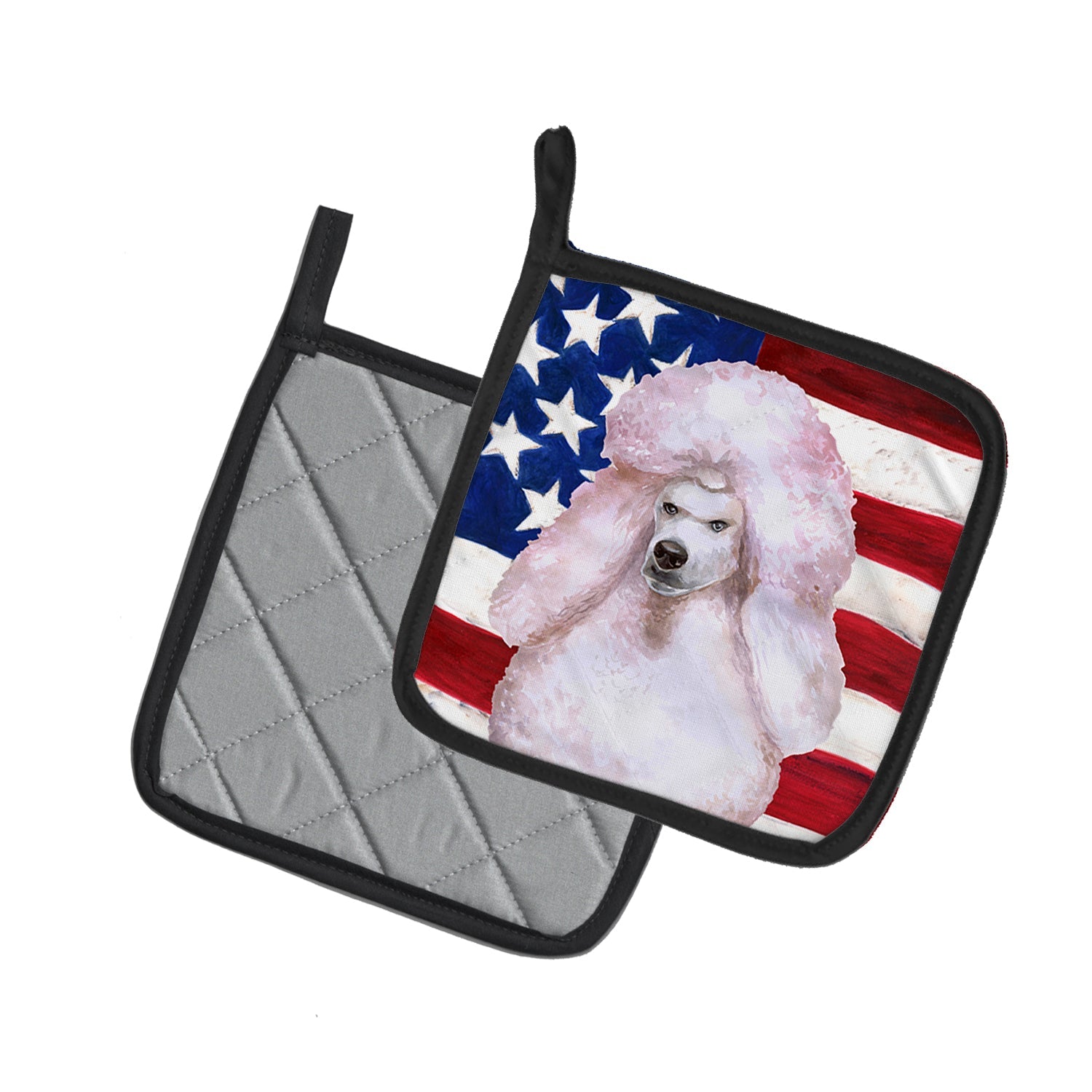 White Standard Poodle Patriotic Pot Holder Set of 2 Heat Resistant Quilted Hot Pads 7.5 x 7.5 Inch, Insulated Kitchen Trivets for Cooking & Baking