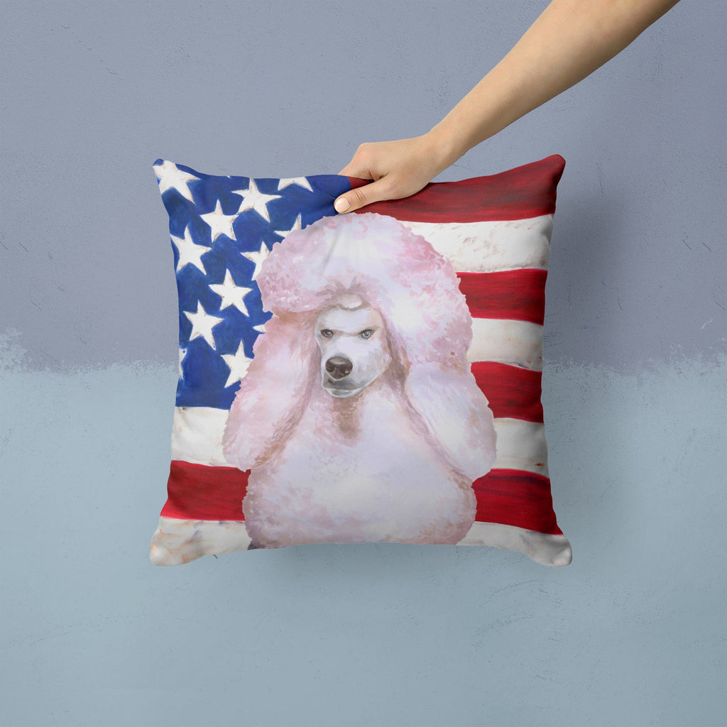 White Standard Poodle Patriotic Decorative Throw Pillow 14x14 Indoor Outdoor Accent Cushion, Fabric Cover with Insert for Sofa, Bed, Porch & Living Room