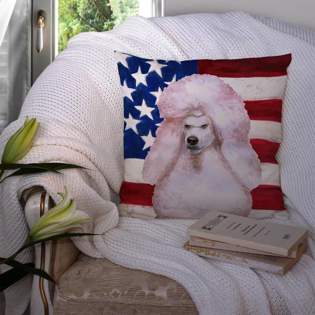White Standard Poodle Patriotic Decorative Throw Pillow 14x14 Indoor Outdoor Accent Cushion, Fabric Cover with Insert for Sofa, Bed, Porch & Living Room