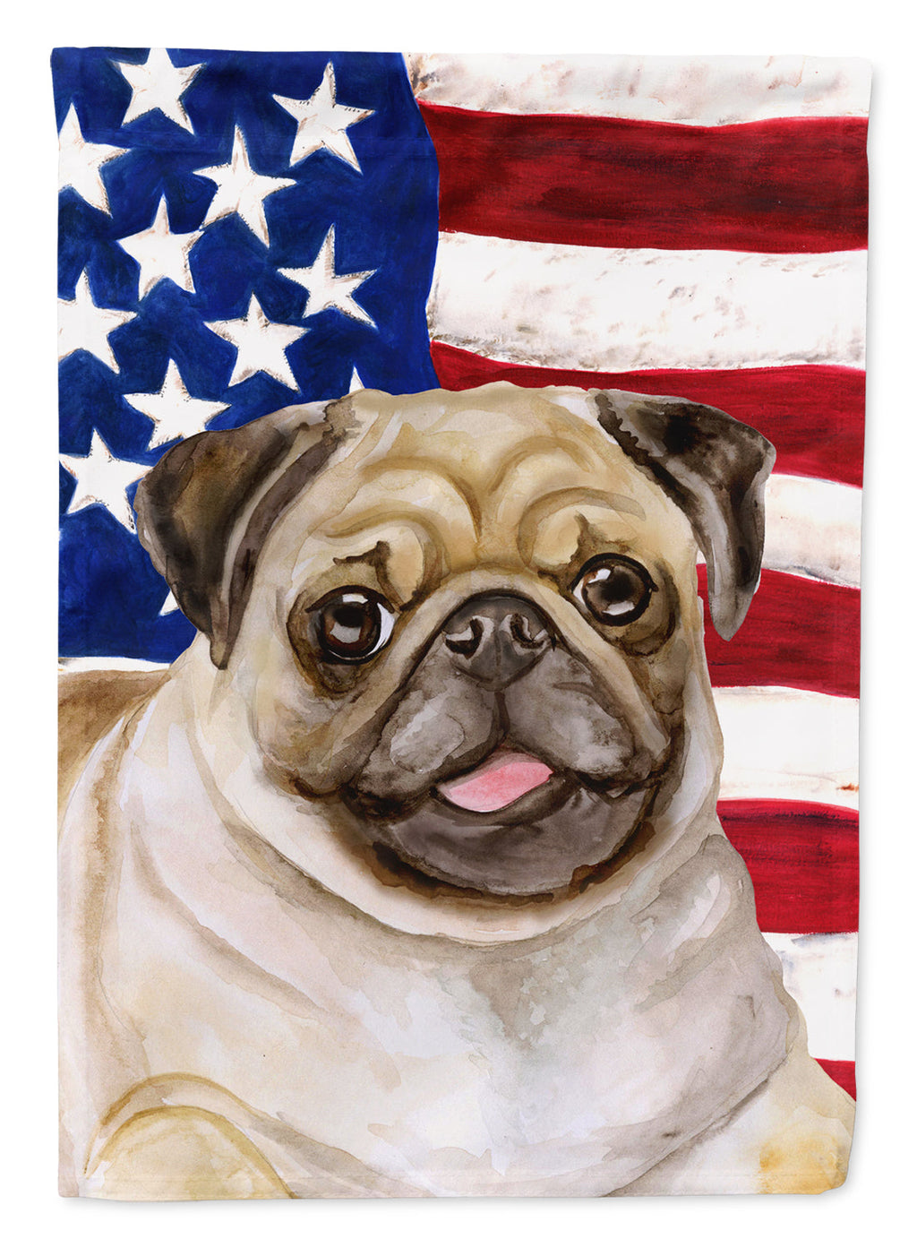 Fawn Pug Patriotic House Flag 28x40 Porch Sleeve Pole Decorative Outside Yard Banner Artwork Wall Hanging, Polyester