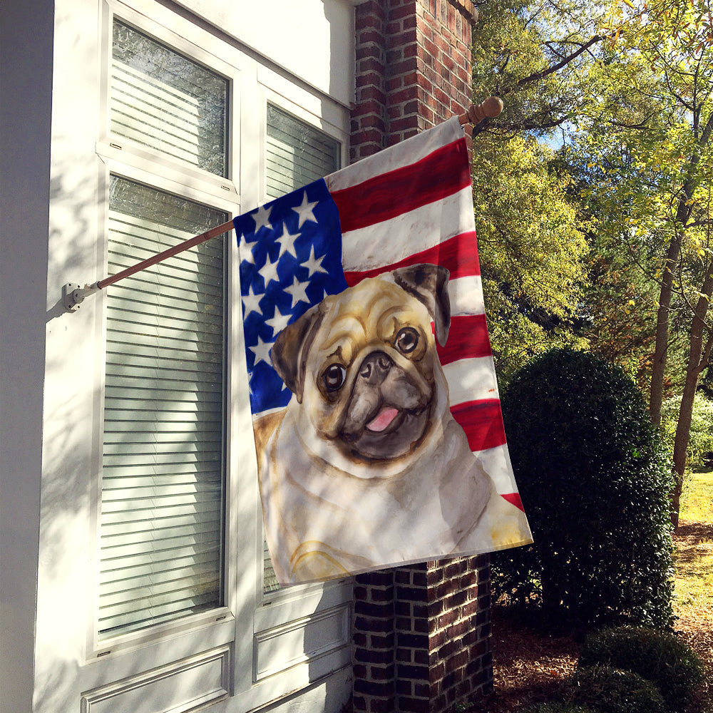 Fawn Pug Patriotic House Flag 28x40 Porch Sleeve Pole Decorative Outside Yard Banner Artwork Wall Hanging, Polyester
