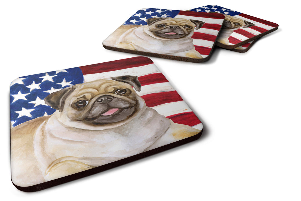 Fawn Pug Patriotic Foam Coasters Set of 4 Cup Coasters for Indoor Outdoor, Tabletop Protection, Anti Slip, Mouse pad Material