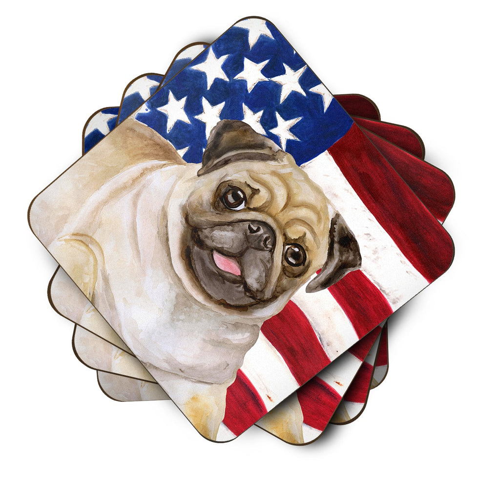 Fawn Pug Patriotic Foam Coasters Set of 4 Cup Coasters for Indoor Outdoor, Tabletop Protection, Anti Slip, Mouse pad Material