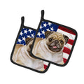 Fawn Pug Patriotic Pot Holder Set of 2 Heat Resistant Quilted Hot Pads 7.5 x 7.5 Inch, Insulated Kitchen Trivets for Cooking & Baking