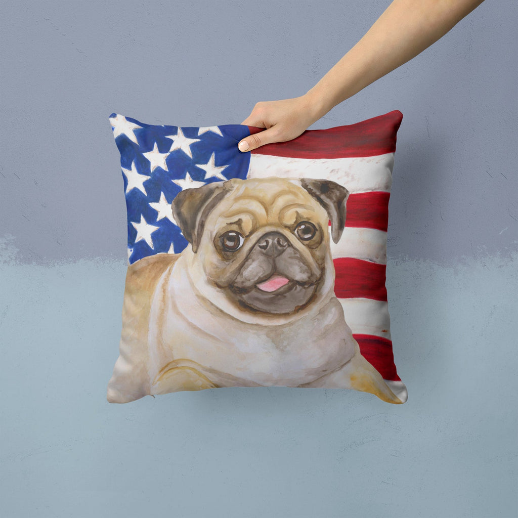 Fawn Pug Patriotic Decorative Throw Pillow 14x14 Indoor Outdoor Accent Cushion, Fabric Cover with Insert for Sofa, Bed, Porch & Living Room