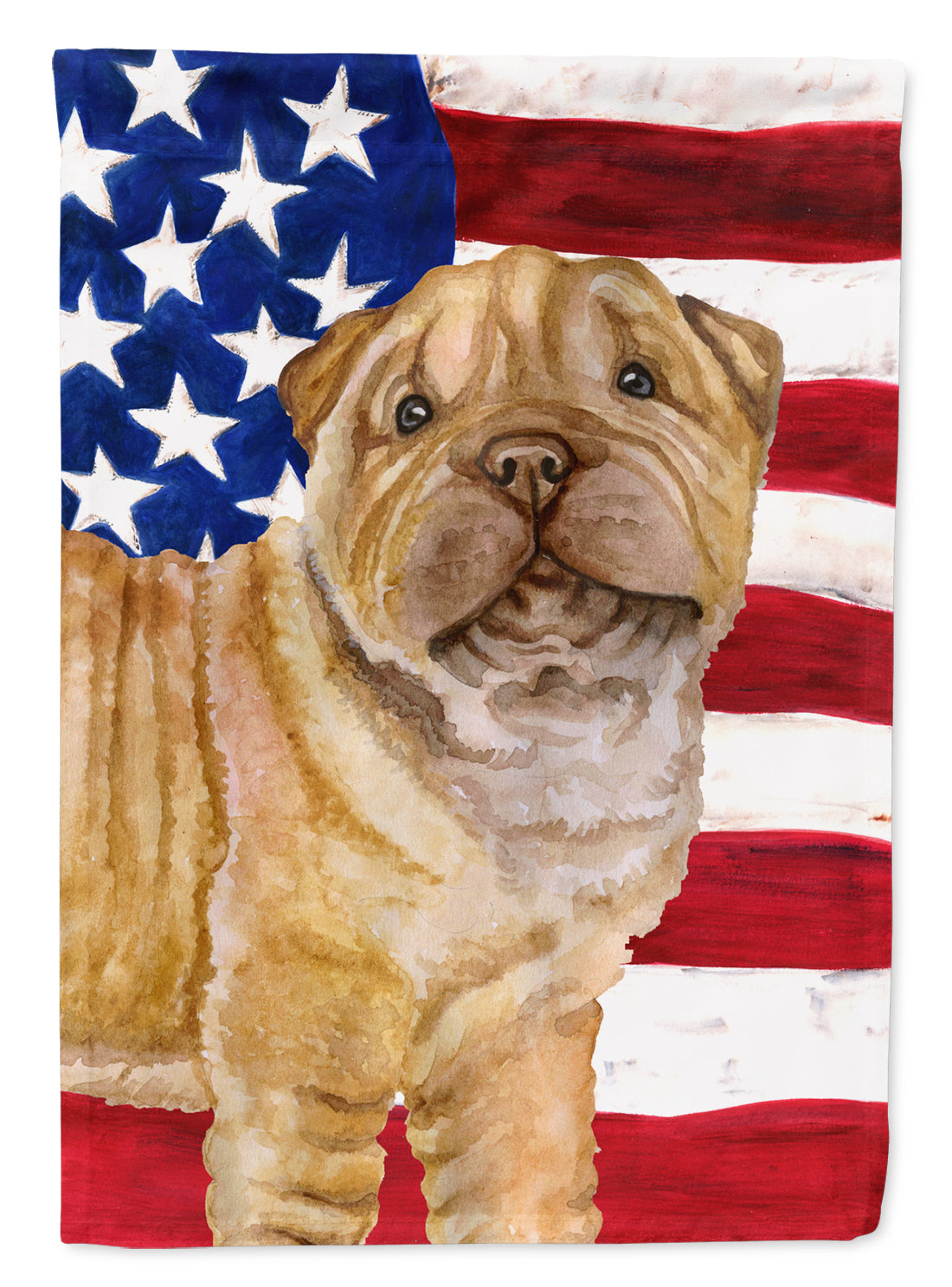 Shar Pei Puppy Patriotic House Flag 28x40 Porch Sleeve Pole Decorative Outside Yard Banner Artwork Wall Hanging, Polyester