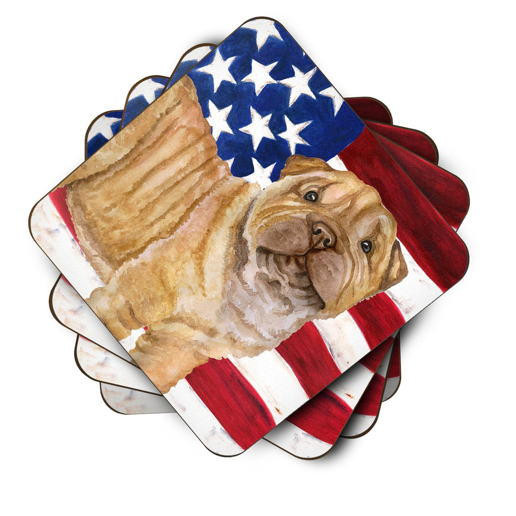 Shar Pei Puppy Patriotic Foam Coasters Set of 4 Cup Coasters for Indoor Outdoor, Tabletop Protection, Anti Slip, Mouse pad Material