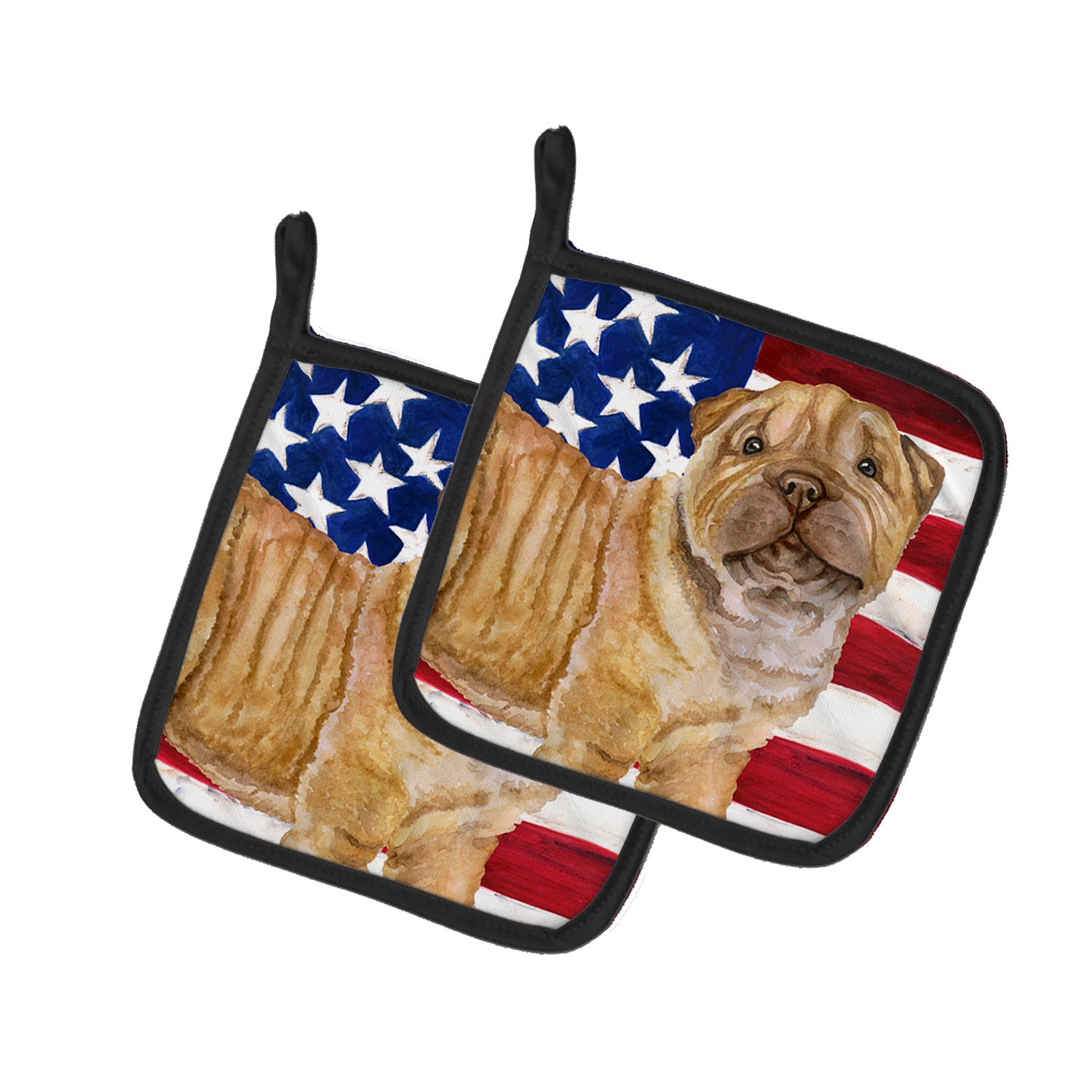 Shar Pei Puppy Patriotic Pot Holder Set of 2 Heat Resistant Quilted Hot Pads 7.5 x 7.5 Inch, Insulated Kitchen Trivets for Cooking & Baking