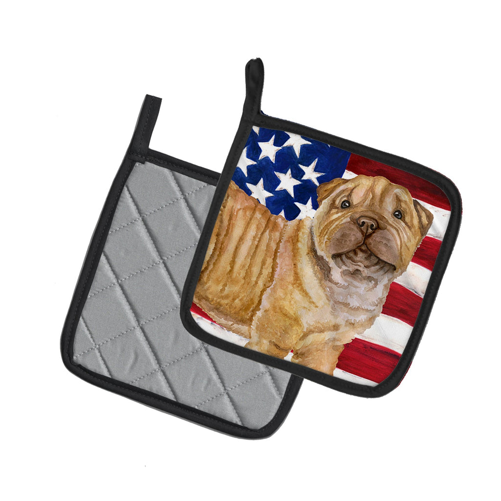 Shar Pei Puppy Patriotic Pot Holder Set of 2 Heat Resistant Quilted Hot Pads 7.5 x 7.5 Inch, Insulated Kitchen Trivets for Cooking & Baking
