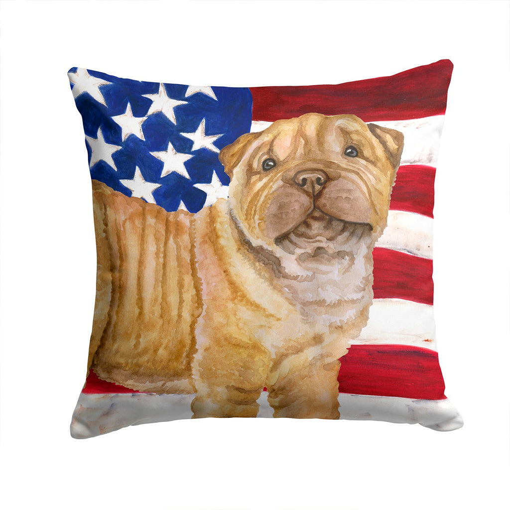 Shar Pei Puppy Patriotic Decorative Throw Pillow 14x14 Indoor Outdoor Accent Cushion, Fabric Cover with Insert for Sofa, Bed, Porch & Living Room
