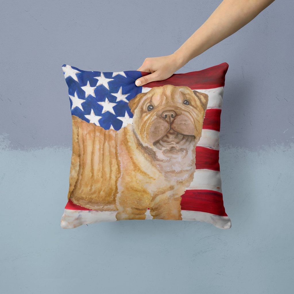 Shar Pei Puppy Patriotic Decorative Throw Pillow 14x14 Indoor Outdoor Accent Cushion, Fabric Cover with Insert for Sofa, Bed, Porch & Living Room