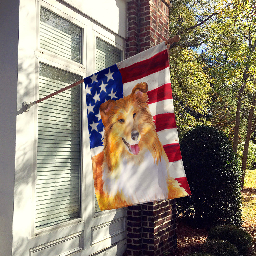 Sheltie Patriotic House Flag 28x40 Porch Sleeve Pole Decorative Outside Yard Banner Artwork Wall Hanging, Polyester
