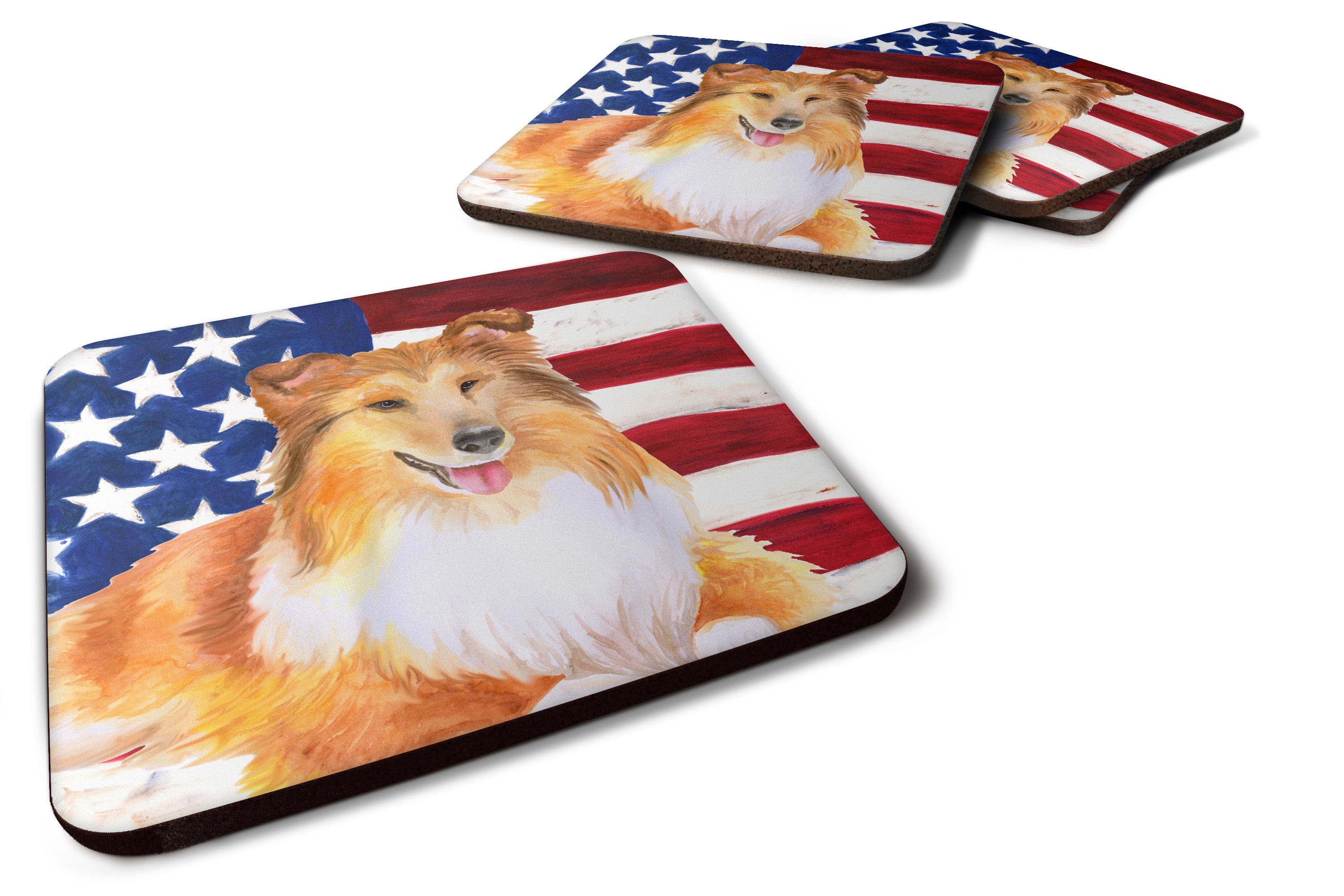 Sheltie Patriotic Foam Coasters Set of 4 Cup Coasters for Indoor Outdoor, Tabletop Protection, Anti Slip, Mouse pad Material