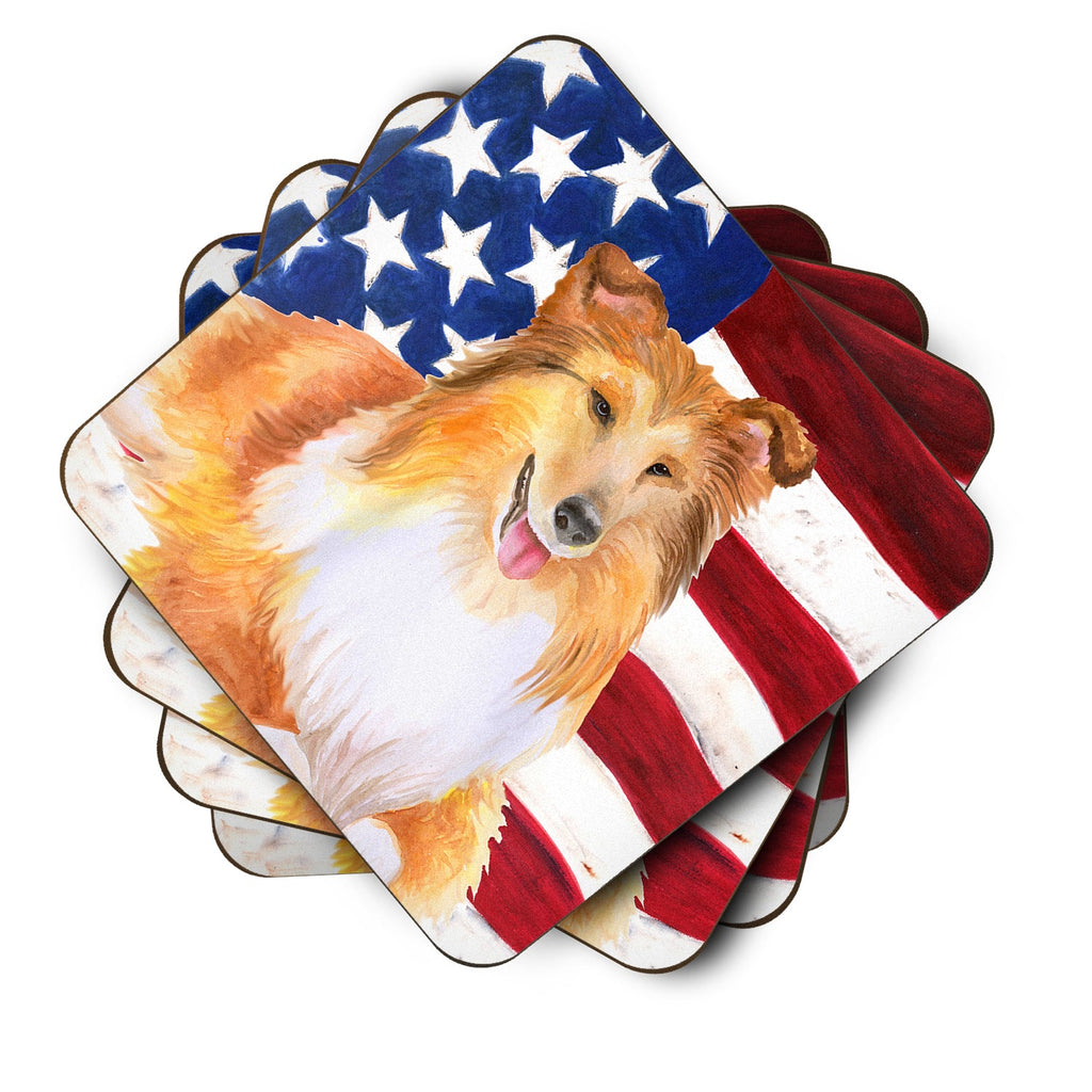 Sheltie Patriotic Foam Coasters Set of 4 Cup Coasters for Indoor Outdoor, Tabletop Protection, Anti Slip, Mouse pad Material