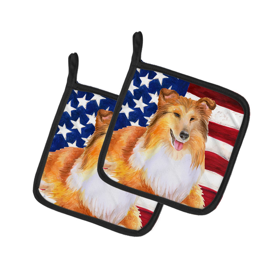 Sheltie Patriotic Pot Holder Set of 2 Heat Resistant Quilted Hot Pads 7.5 x 7.5 Inch, Insulated Kitchen Trivets for Cooking & Baking