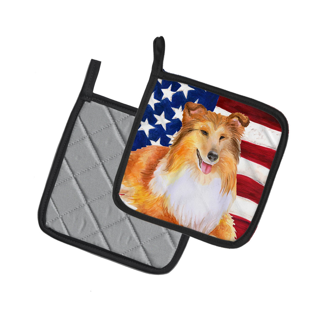 Sheltie Patriotic Pot Holder Set of 2 Heat Resistant Quilted Hot Pads 7.5 x 7.5 Inch, Insulated Kitchen Trivets for Cooking & Baking
