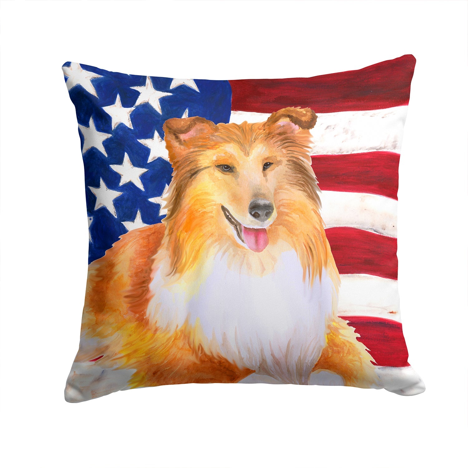 Sheltie Patriotic Decorative Throw Pillow 14x14 Indoor Outdoor Accent Cushion, Fabric Cover with Insert for Sofa, Bed, Porch & Living Room