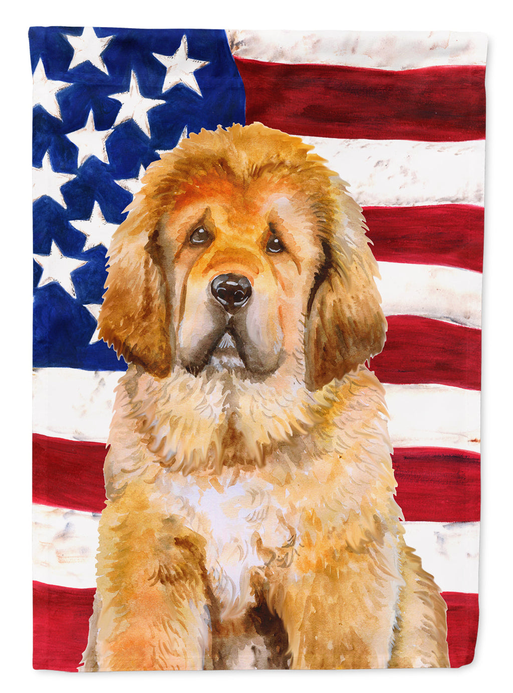 Tibetan Mastiff Patriotic House Flag 28x40 Porch Sleeve Pole Decorative Outside Yard Banner Artwork Wall Hanging, Polyester