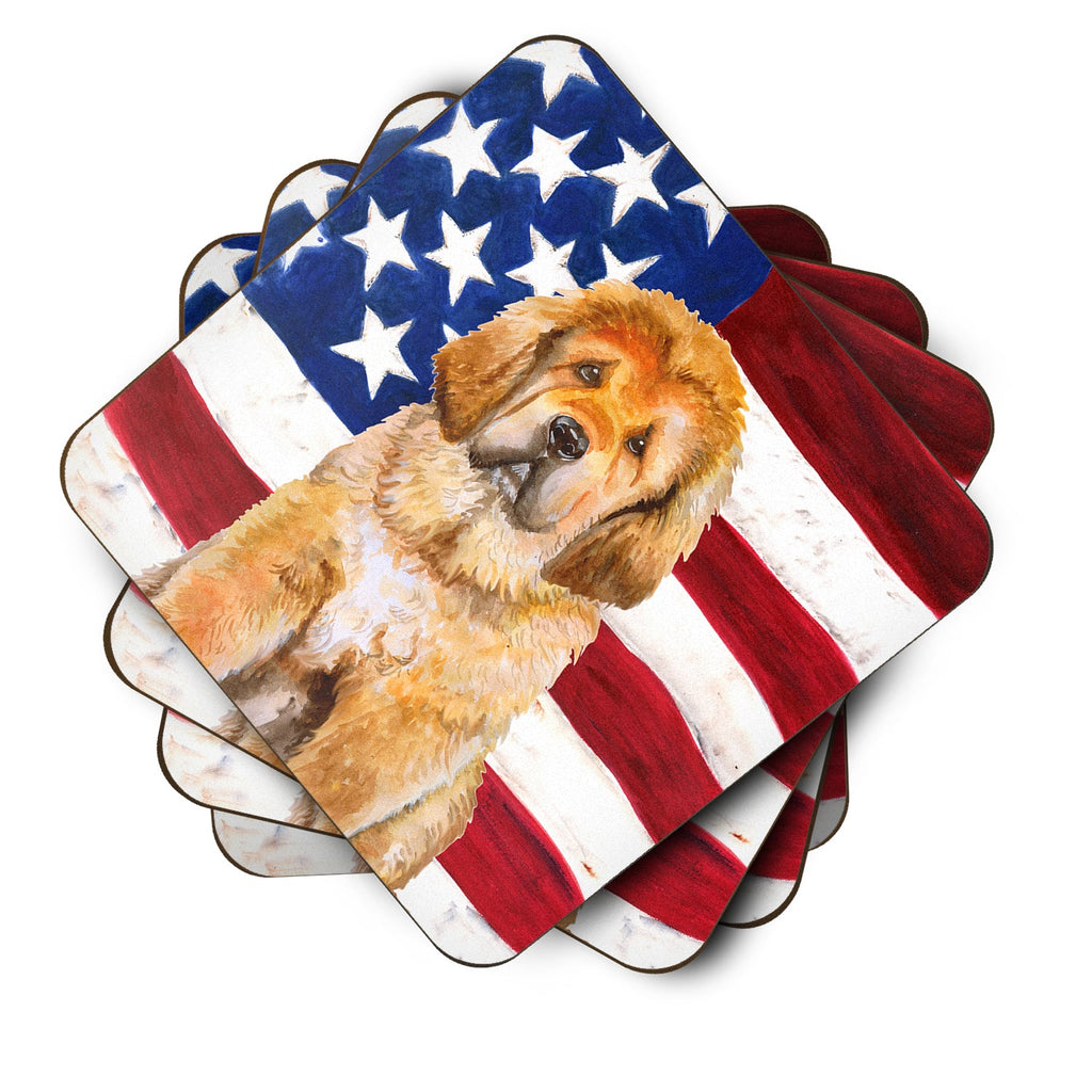 Tibetan Mastiff Patriotic Foam Coasters Set of 4 Cup Coasters for Indoor Outdoor, Tabletop Protection, Anti Slip, Mouse pad Material