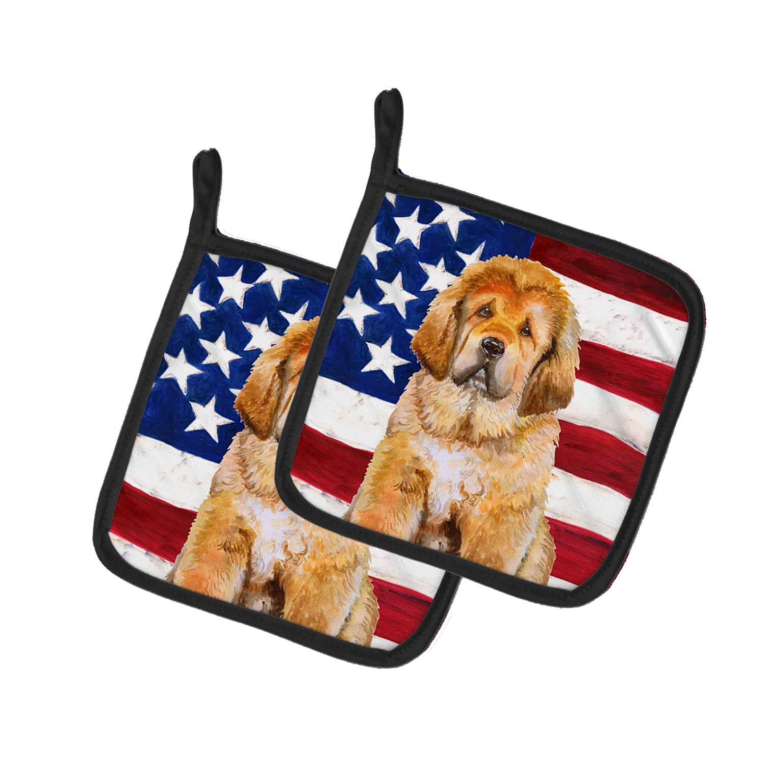 Tibetan Mastiff Patriotic Pot Holder Set of 2 Heat Resistant Quilted Hot Pads 7.5 x 7.5 Inch, Insulated Kitchen Trivets for Cooking & Baking