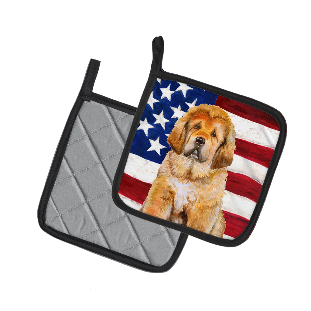 Tibetan Mastiff Patriotic Pot Holder Set of 2 Heat Resistant Quilted Hot Pads 7.5 x 7.5 Inch, Insulated Kitchen Trivets for Cooking & Baking