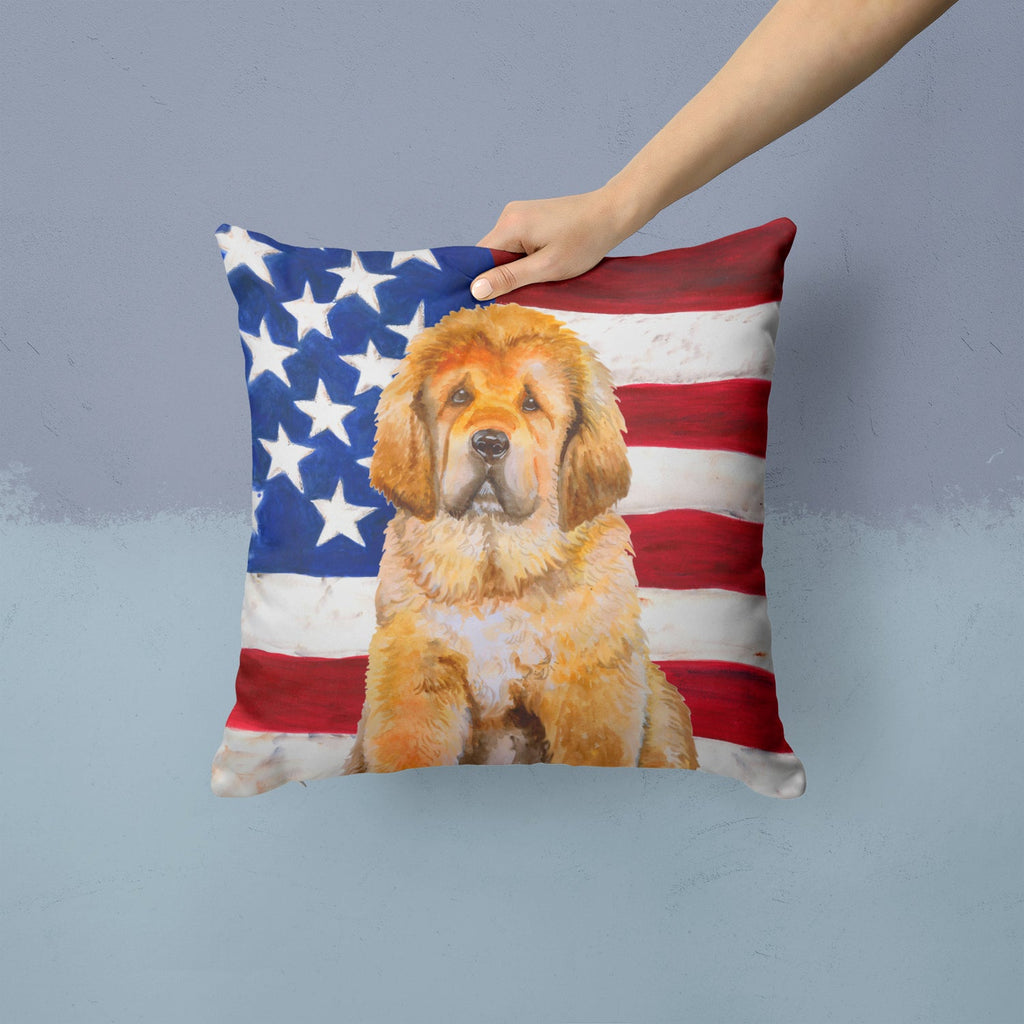 Tibetan Mastiff Patriotic Decorative Throw Pillow 14x14 Indoor Outdoor Accent Cushion, Fabric Cover with Insert for Sofa, Bed, Porch & Living Room