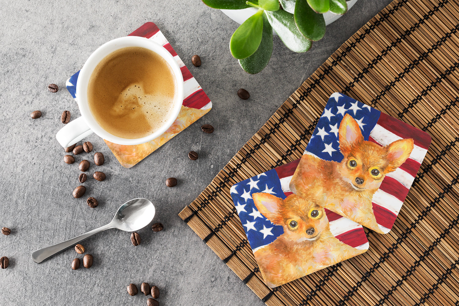 Toy Terrier Patriotic Foam Coasters Set of 4 Cup Coasters for Indoor Outdoor, Tabletop Protection, Anti Slip, Mouse pad Material