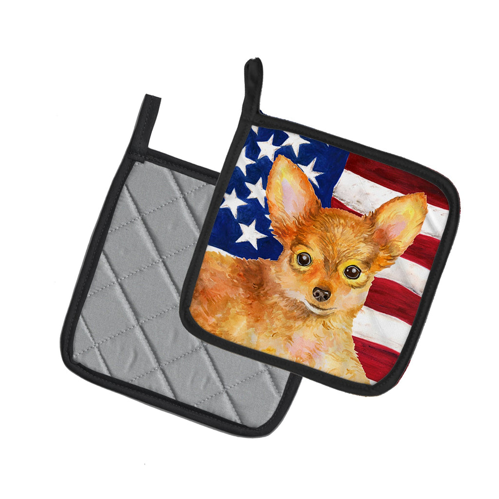 Toy Terrier Patriotic Pot Holder Set of 2 Heat Resistant Quilted Hot Pads 7.5 x 7.5 Inch, Insulated Kitchen Trivets for Cooking & Baking