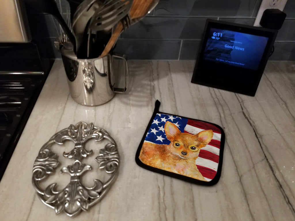 Toy Terrier Patriotic Pot Holder Set of 2 Heat Resistant Quilted Hot Pads 7.5 x 7.5 Inch, Insulated Kitchen Trivets for Cooking & Baking