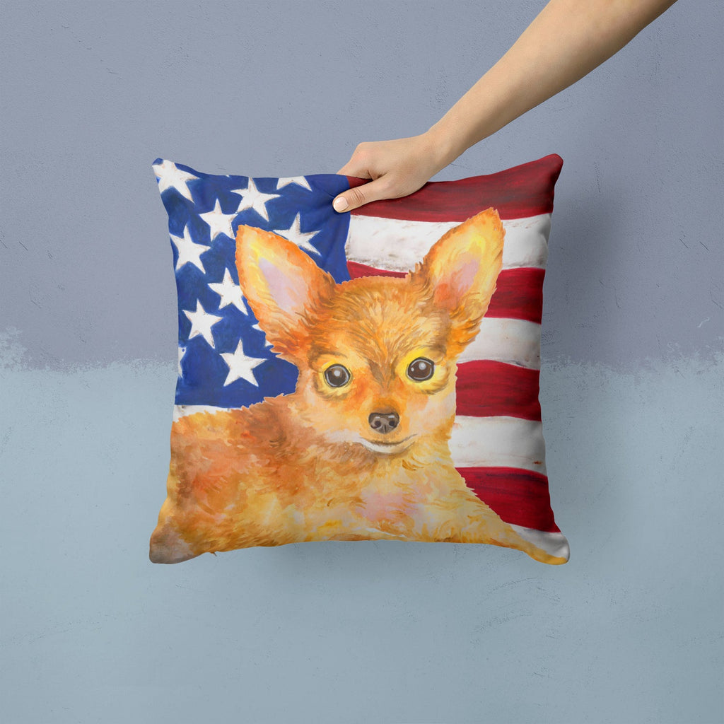 Toy Terrier Patriotic Decorative Throw Pillow 14x14 Indoor Outdoor Accent Cushion, Fabric Cover with Insert for Sofa, Bed, Porch & Living Room