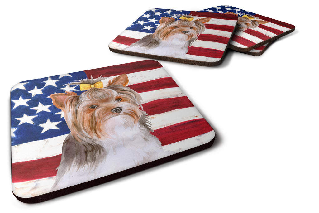 Yorkshire Terrier #2 Patriotic Foam Coasters Set of 4 Cup Coasters for Indoor Outdoor, Tabletop Protection, Anti Slip, Mouse pad Material