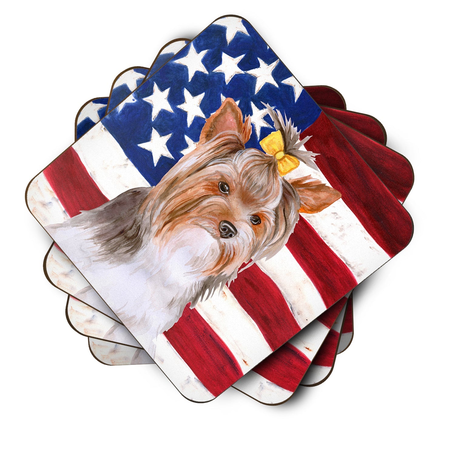 Yorkshire Terrier #2 Patriotic Foam Coasters Set of 4 Cup Coasters for Indoor Outdoor, Tabletop Protection, Anti Slip, Mouse pad Material