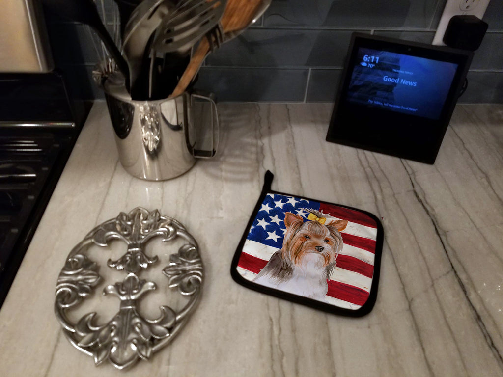 Yorkshire Terrier #2 Patriotic Pot Holder Set of 2 Heat Resistant Quilted Hot Pads 7.5 x 7.5 Inch, Insulated Kitchen Trivets for Cooking & Baking