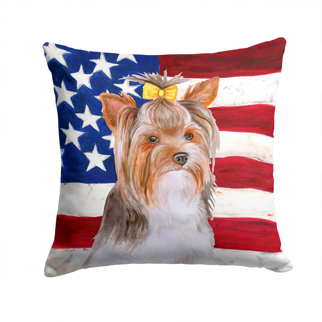 Yorkshire Terrier #2 Patriotic Decorative Throw Pillow 14x14 Indoor Outdoor Accent Cushion, Fabric Cover with Insert for Sofa, Bed, Porch & Living Room