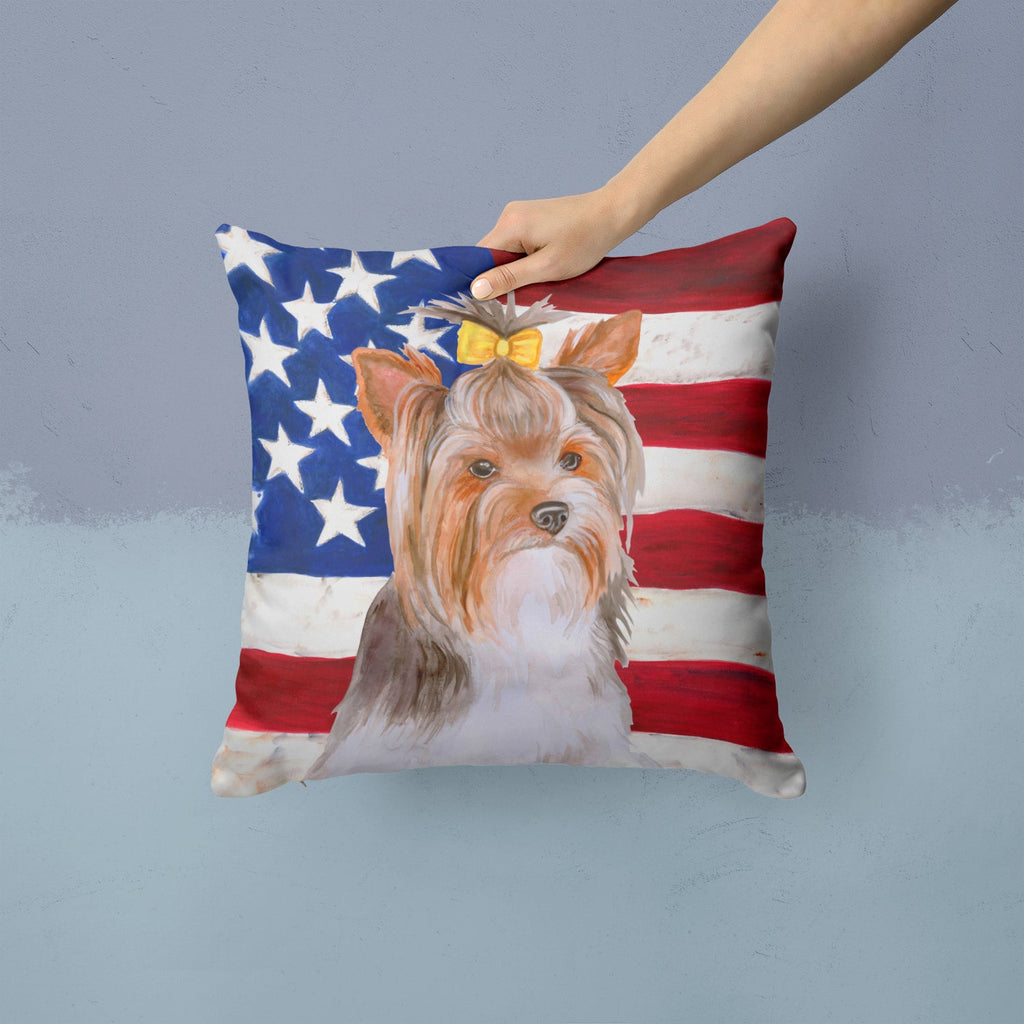 Yorkshire Terrier #2 Patriotic Decorative Throw Pillow 14x14 Indoor Outdoor Accent Cushion, Fabric Cover with Insert for Sofa, Bed, Porch & Living Room