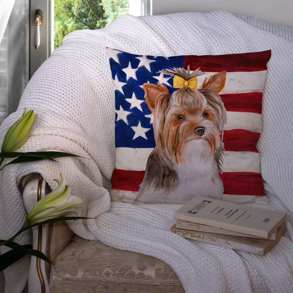 Yorkshire Terrier #2 Patriotic Decorative Throw Pillow 14x14 Indoor Outdoor Accent Cushion, Fabric Cover with Insert for Sofa, Bed, Porch & Living Room