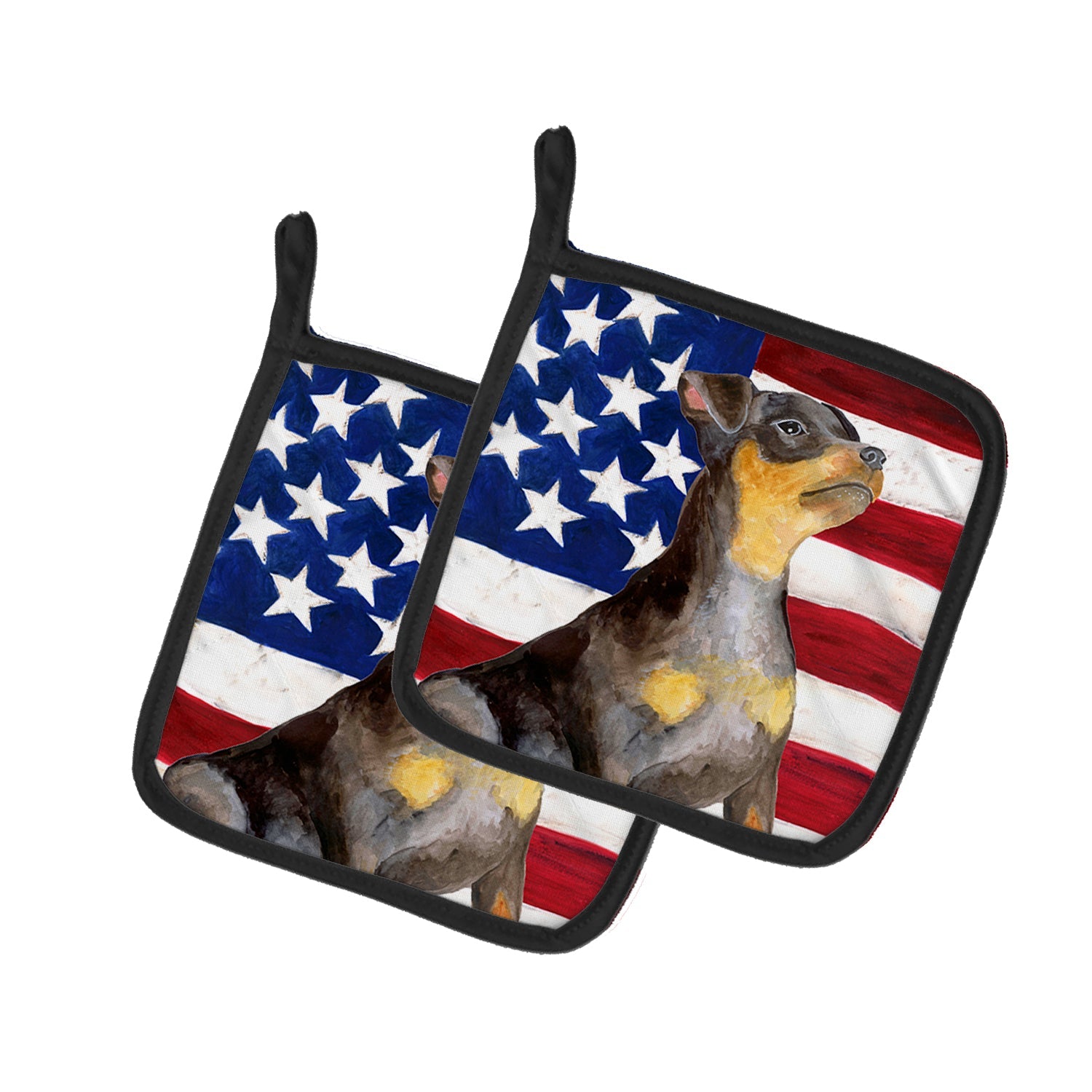 Miniature Pinscher #2 Patriotic Pot Holder Set of 2 Heat Resistant Quilted Hot Pads 7.5 x 7.5 Inch, Insulated Kitchen Trivets for Cooking & Baking