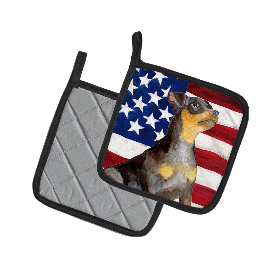 Miniature Pinscher #2 Patriotic Pot Holder Set of 2 Heat Resistant Quilted Hot Pads 7.5 x 7.5 Inch, Insulated Kitchen Trivets for Cooking & Baking