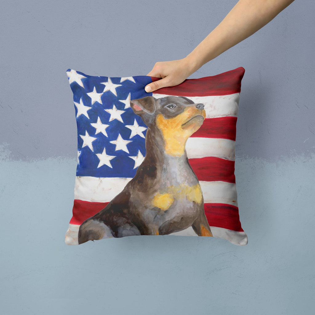 Miniature Pinscher #2 Patriotic Decorative Throw Pillow 14x14 Indoor Outdoor Accent Cushion, Fabric Cover with Insert for Sofa, Bed, Porch & Living Room
