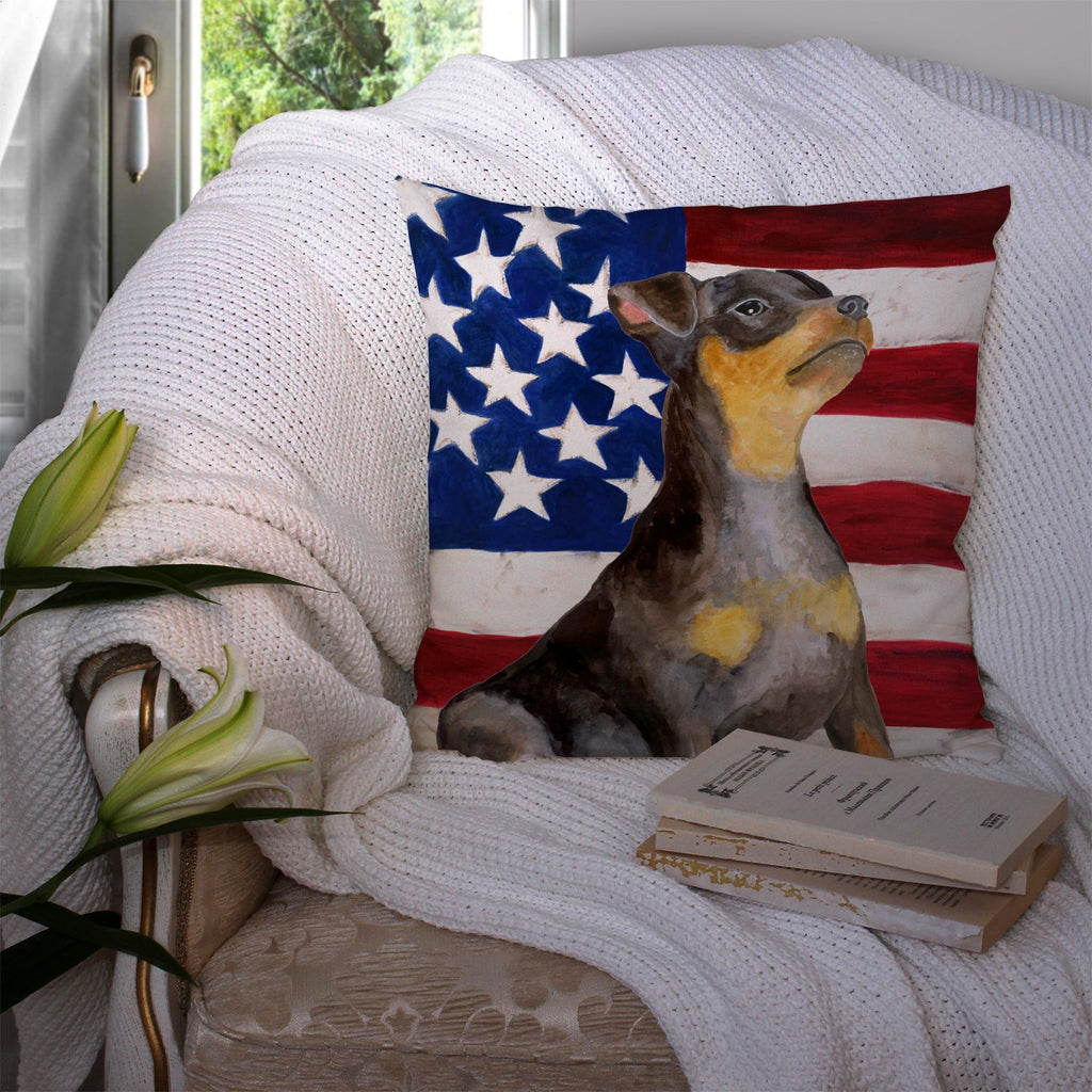 Miniature Pinscher #2 Patriotic Decorative Throw Pillow 14x14 Indoor Outdoor Accent Cushion, Fabric Cover with Insert for Sofa, Bed, Porch & Living Room