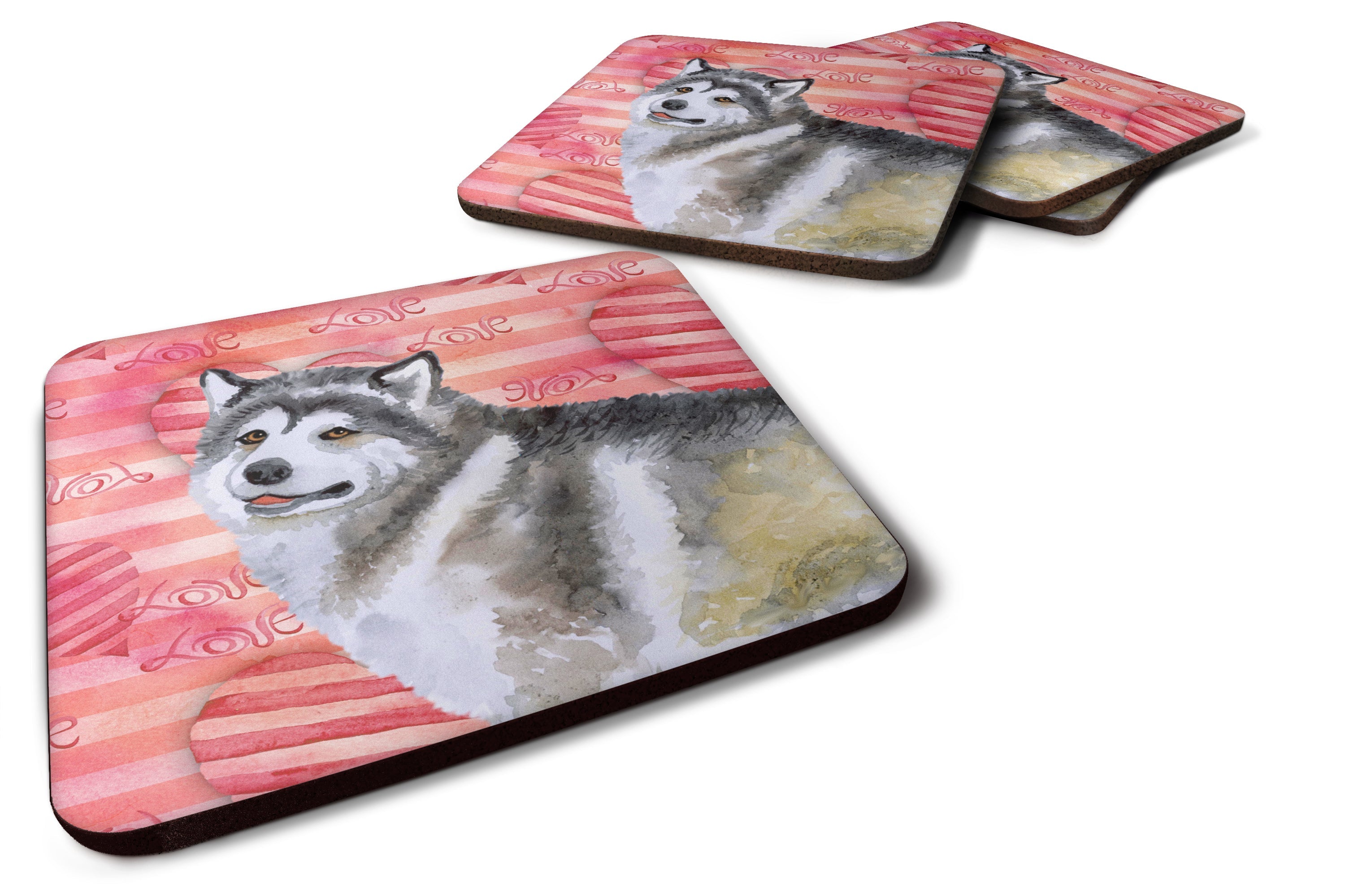 Alaskan Malamute Love Foam Coasters Set of 4 Cup Coasters for Indoor Outdoor, Tabletop Protection, Anti Slip, Mouse pad Material