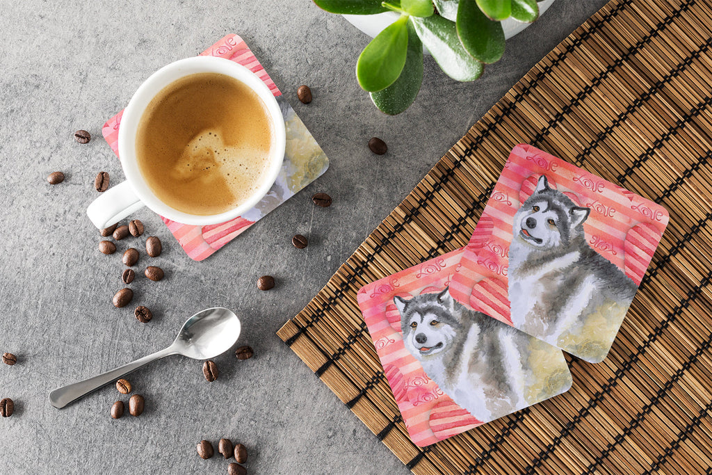 Alaskan Malamute Love Foam Coasters Set of 4 Cup Coasters for Indoor Outdoor, Tabletop Protection, Anti Slip, Mouse pad Material