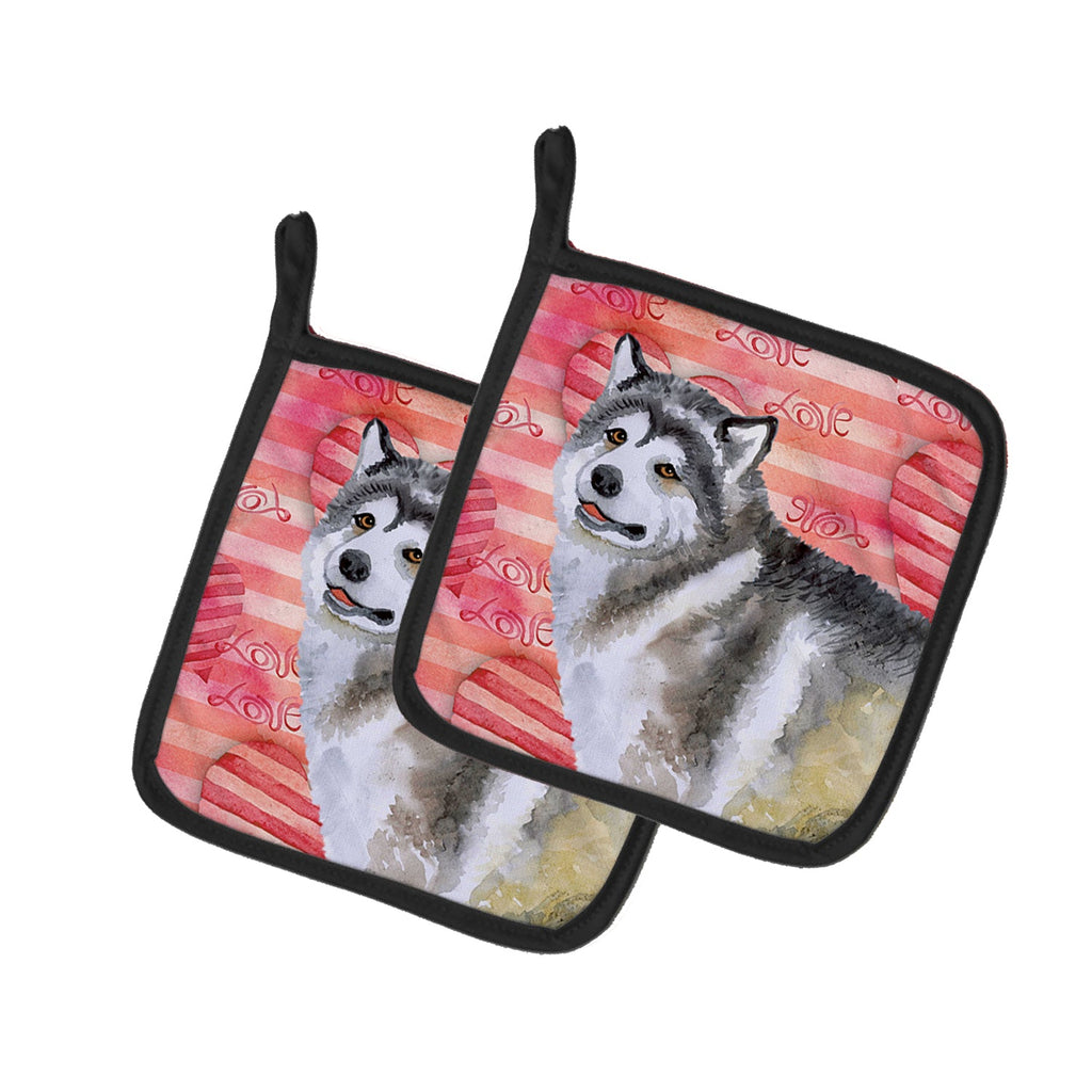 Alaskan Malamute Love Pot Holder Set of 2 Heat Resistant Quilted Hot Pads 7.5 x 7.5 Inch, Insulated Kitchen Trivets for Cooking & Baking