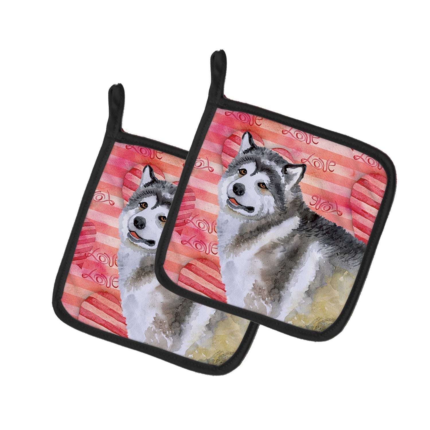 Alaskan Malamute Love Pot Holder Set of 2 Heat Resistant Quilted Hot Pads 7.5 x 7.5 Inch, Insulated Kitchen Trivets for Cooking & Baking