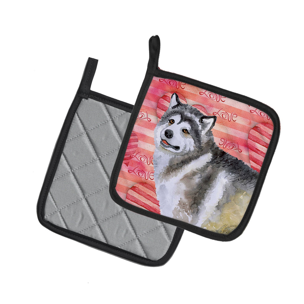 Alaskan Malamute Love Pot Holder Set of 2 Heat Resistant Quilted Hot Pads 7.5 x 7.5 Inch, Insulated Kitchen Trivets for Cooking & Baking