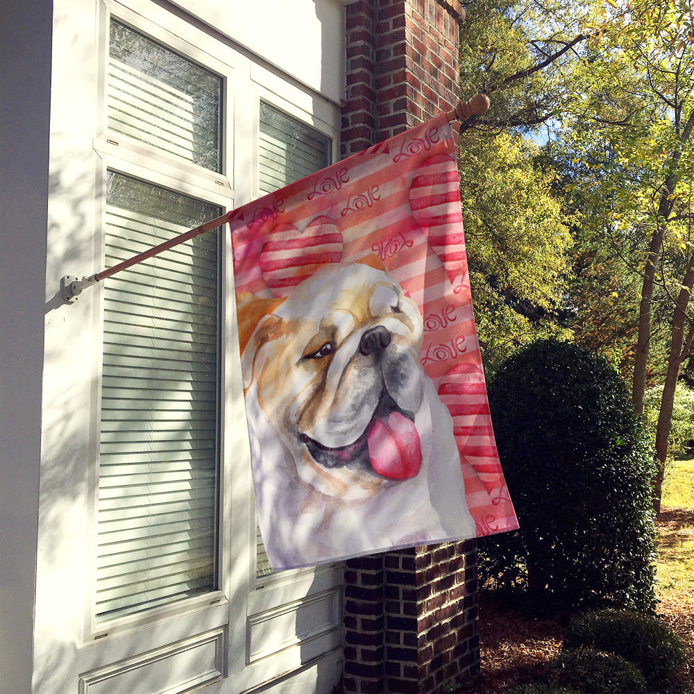English Bulldog Love House Flag 28x40 Porch Sleeve Pole Decorative Outside Yard Banner Artwork Wall Hanging, Polyester