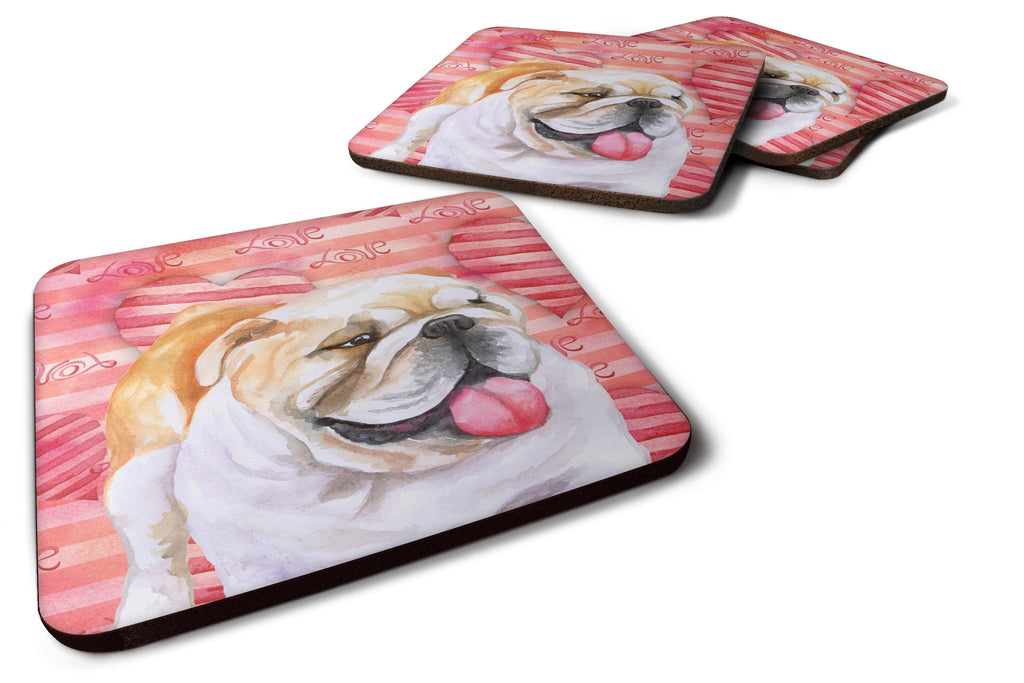 English Bulldog Love Foam Coasters Set of 4 Cup Coasters for Indoor Outdoor, Tabletop Protection, Anti Slip, Mouse pad Material