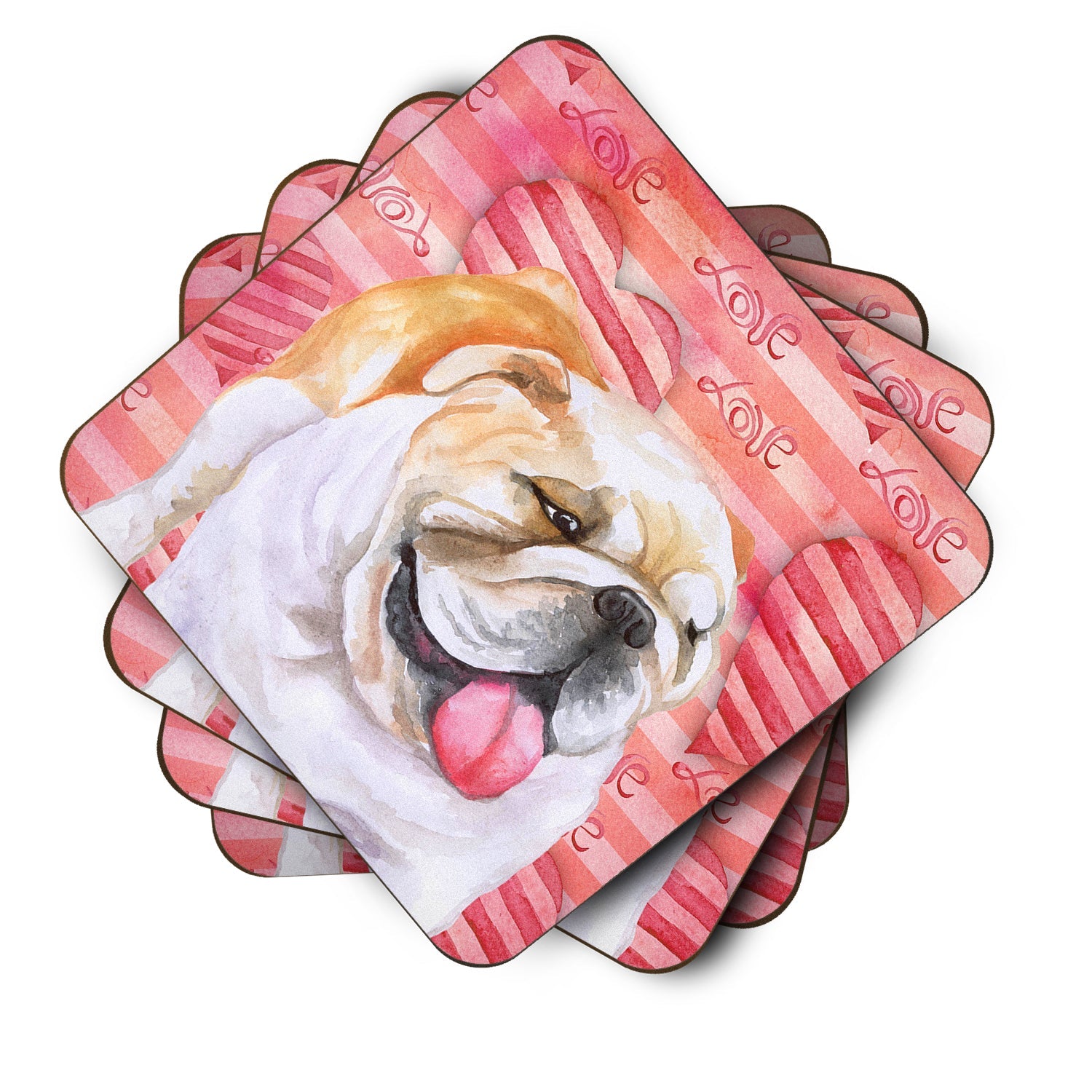 English Bulldog Love Foam Coasters Set of 4 Cup Coasters for Indoor Outdoor, Tabletop Protection, Anti Slip, Mouse pad Material